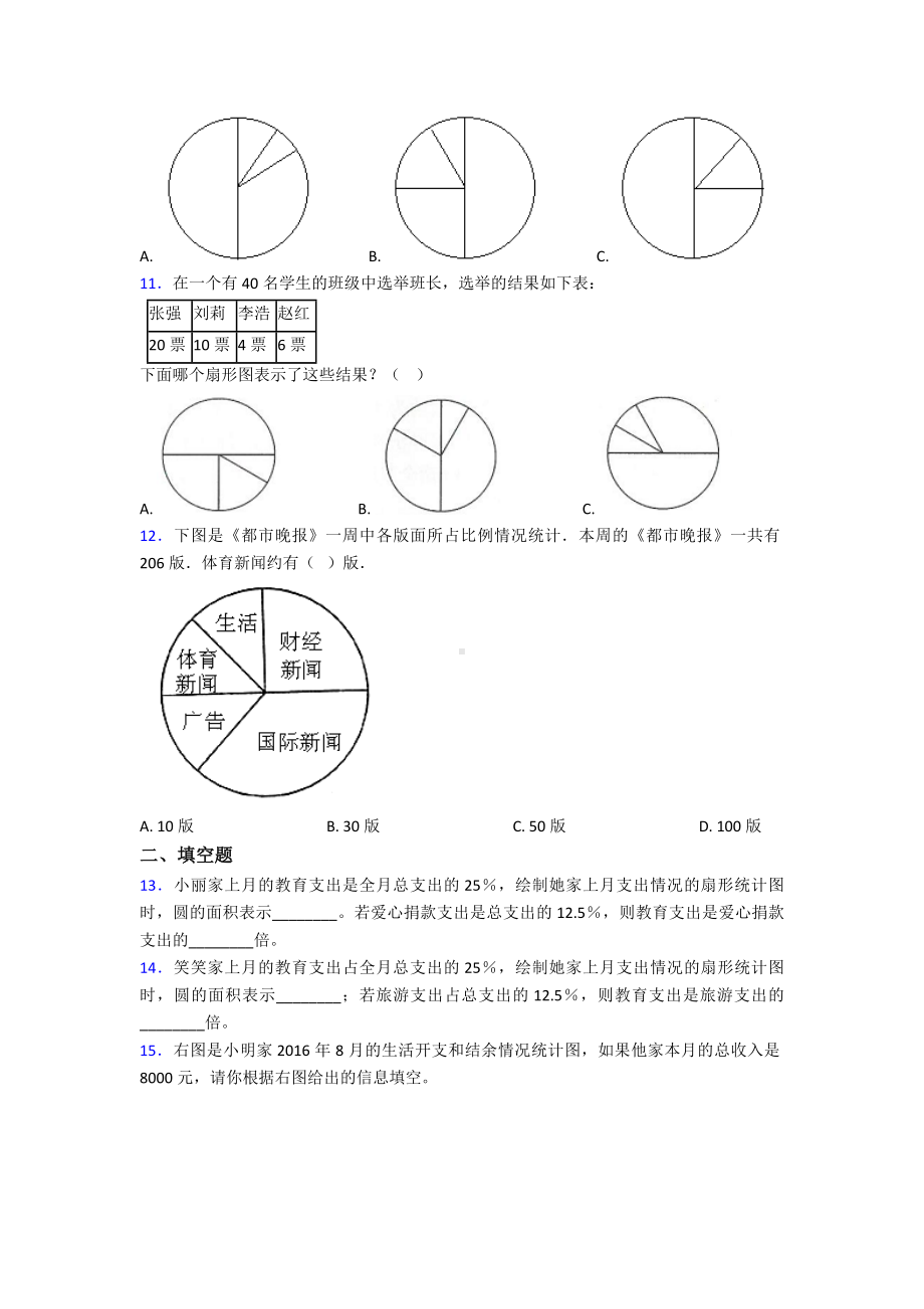 (必考题)小学数学六年级上册第七单元扇形统计图测试题(有答案解析).doc_第3页