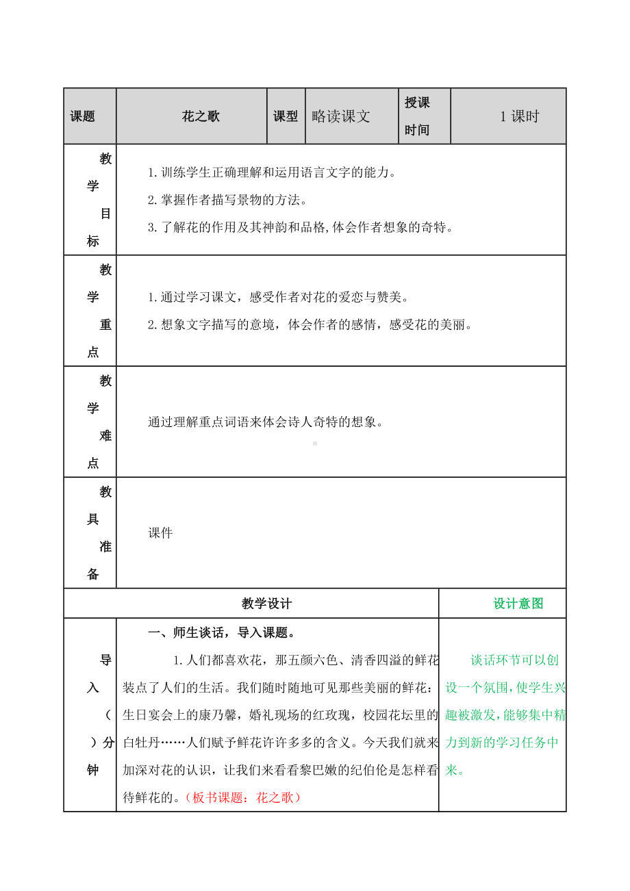 (教育部审定)部编版人教版六年级语文上册《花之歌》教案教学设计.doc_第2页