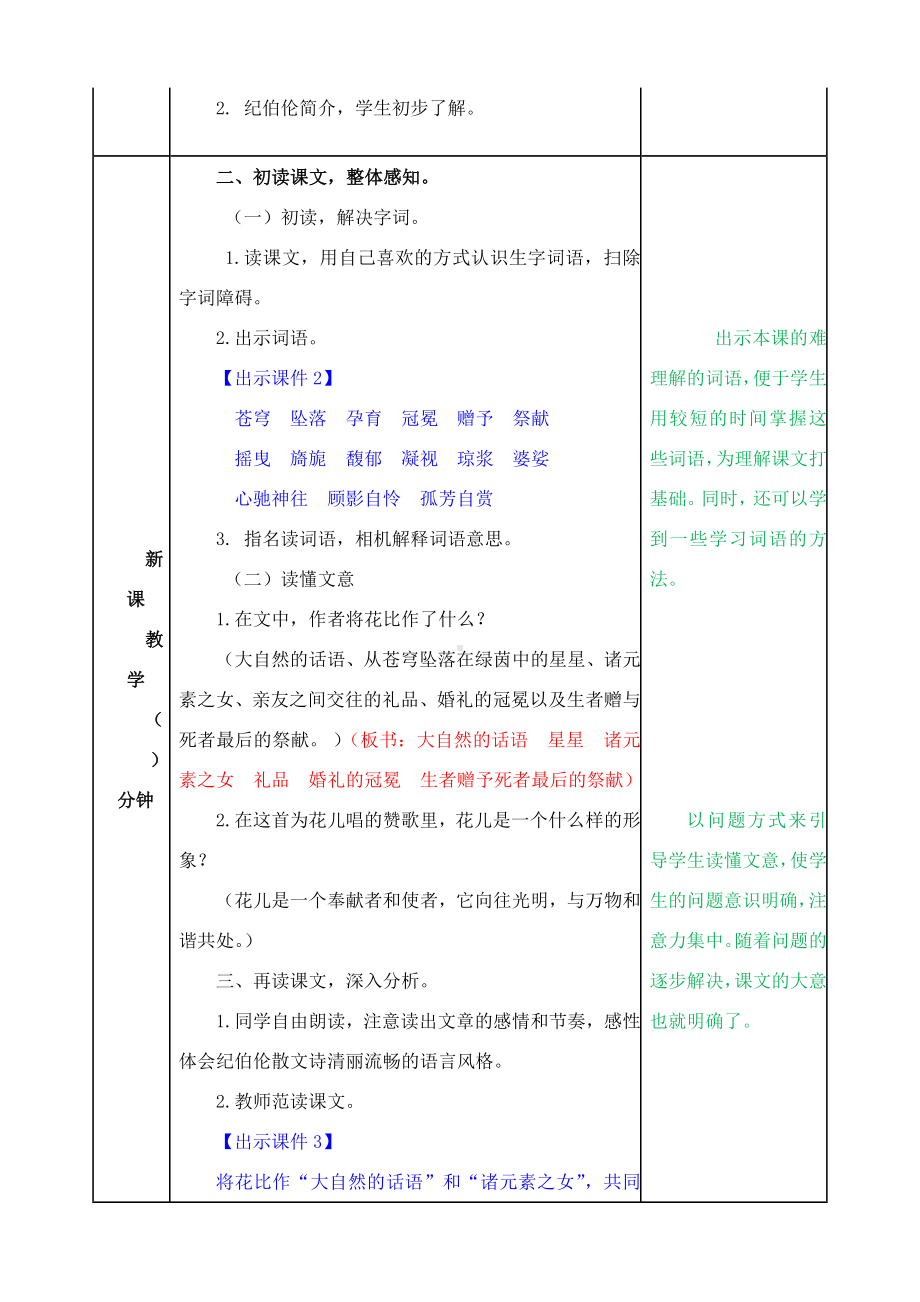 (教育部审定)部编版人教版六年级语文上册《花之歌》教案教学设计.doc_第3页