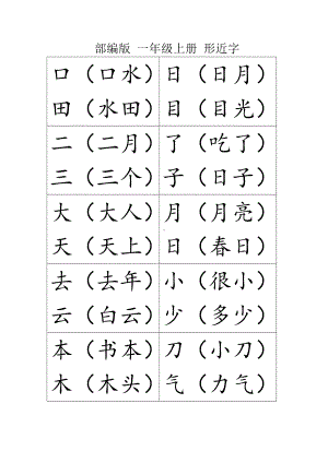 (完整版)部编版一年级上册形近字.doc