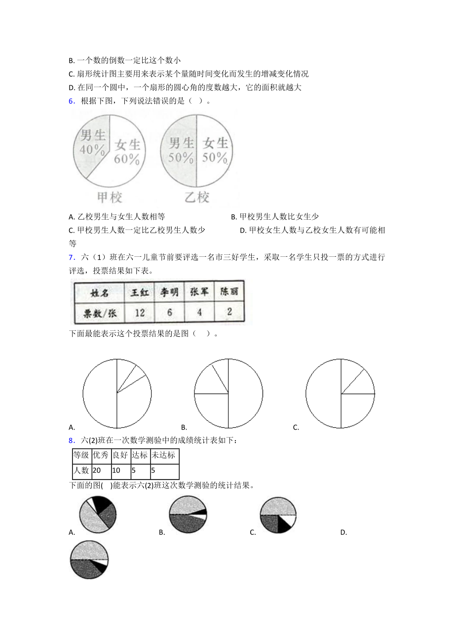 (易错题)最新人教版小学数学六年级上册第七单元扇形统计图测试(有答案解析).doc_第2页