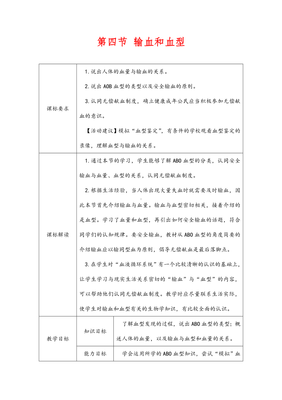 (最新)生物七年级下册《输血与血型》省优质课一等奖教案.doc_第1页