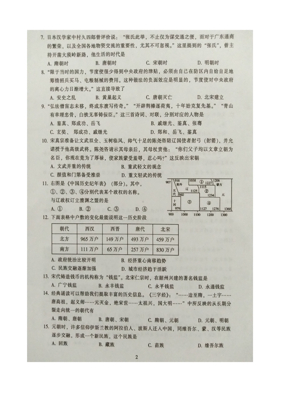 (新人教版)广东省韶关市七年级下学期期末试题(历史).doc_第2页