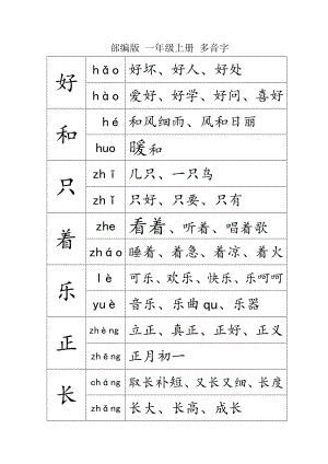 (完整版)部编版一年级上册多音字.doc