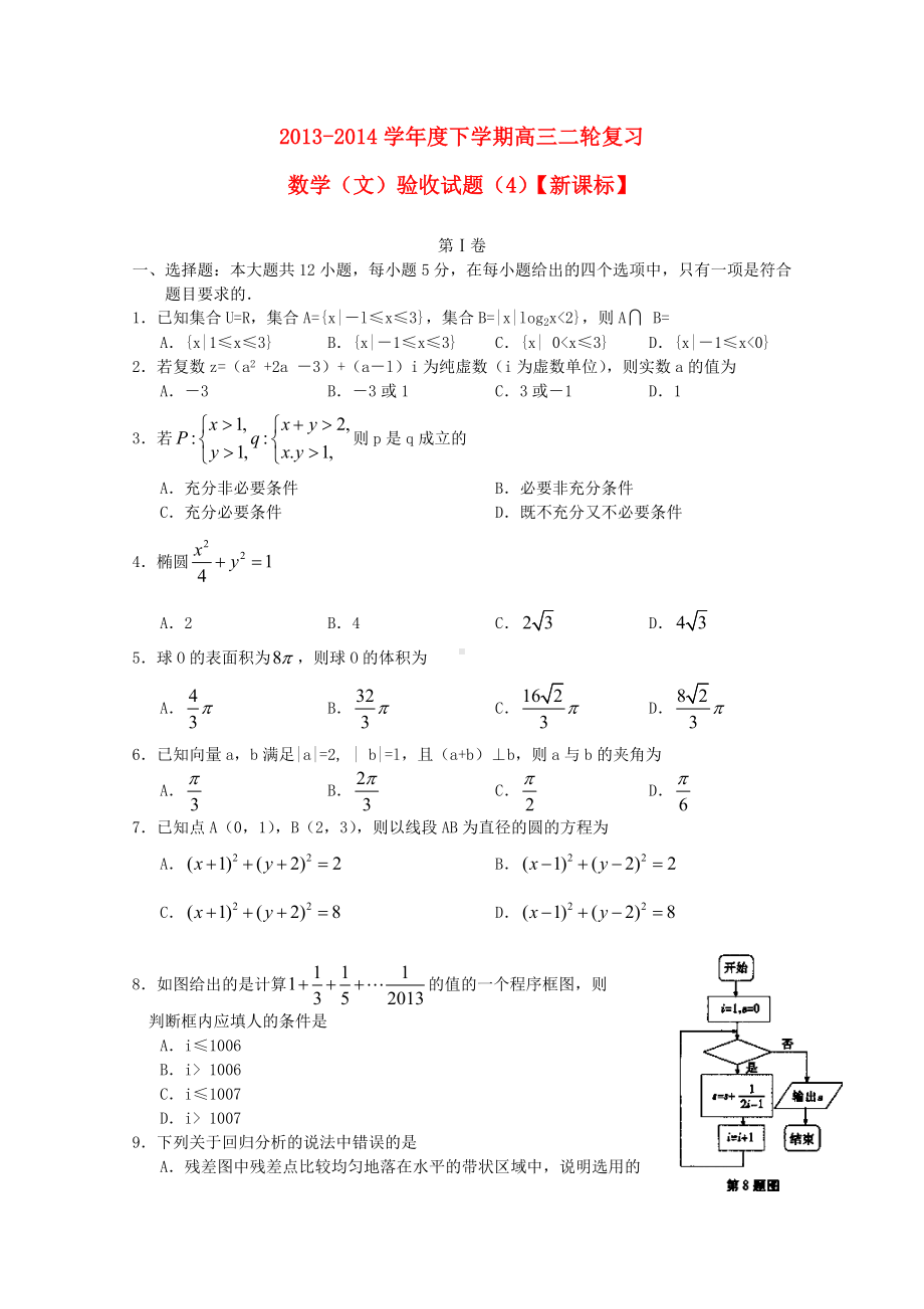 (新课标)高三数学下学期第四次二轮复习综合验收卷试题-文.doc_第1页