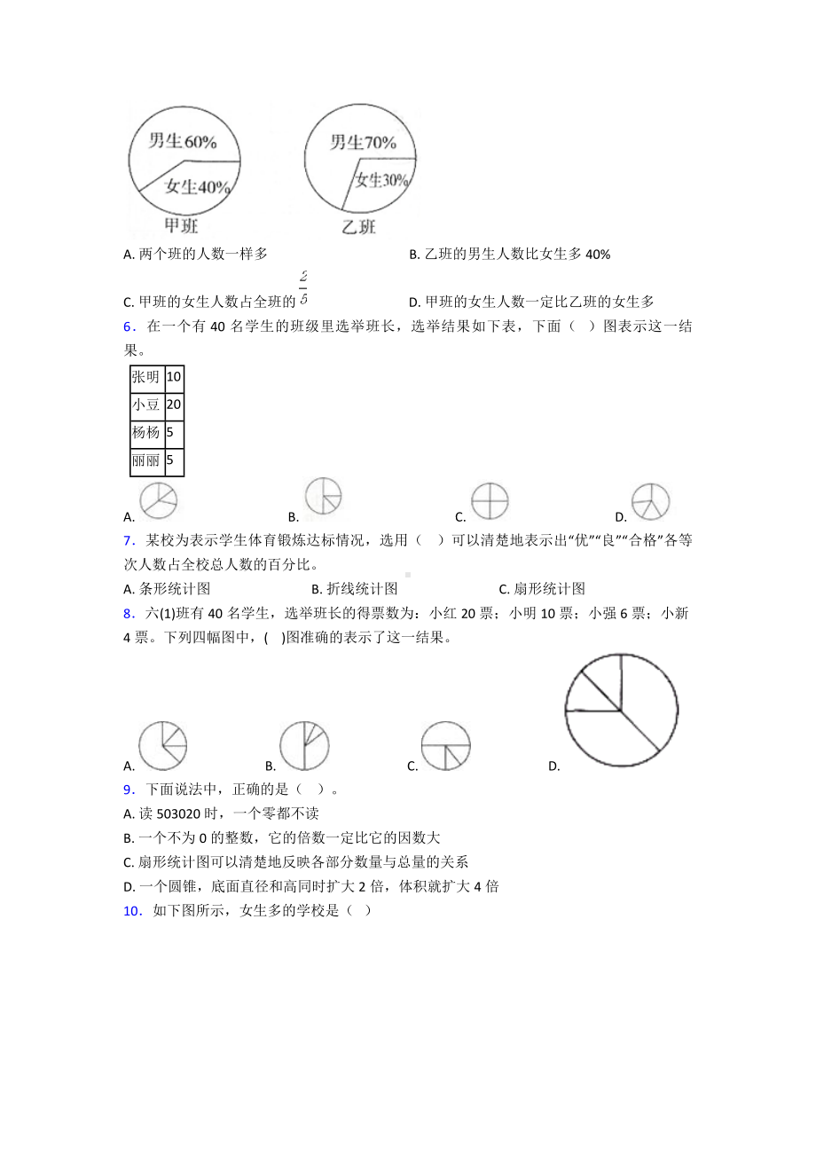 (易错题)小学数学六年级上册第七单元扇形统计图检测(有答案解析).doc_第2页