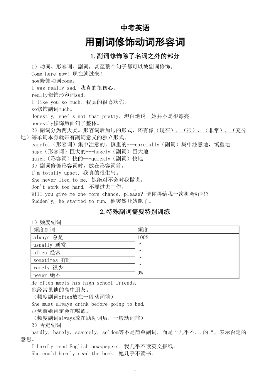 初中英语中考复习用副词修饰动词形容词及其他知识讲解.doc_第1页