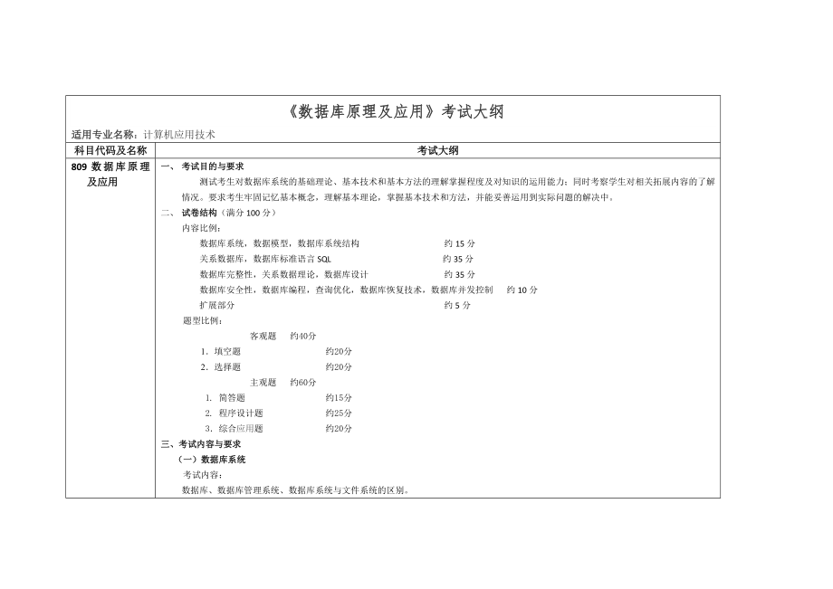 (完整版)数据库原理及应用考试大纲.doc_第1页