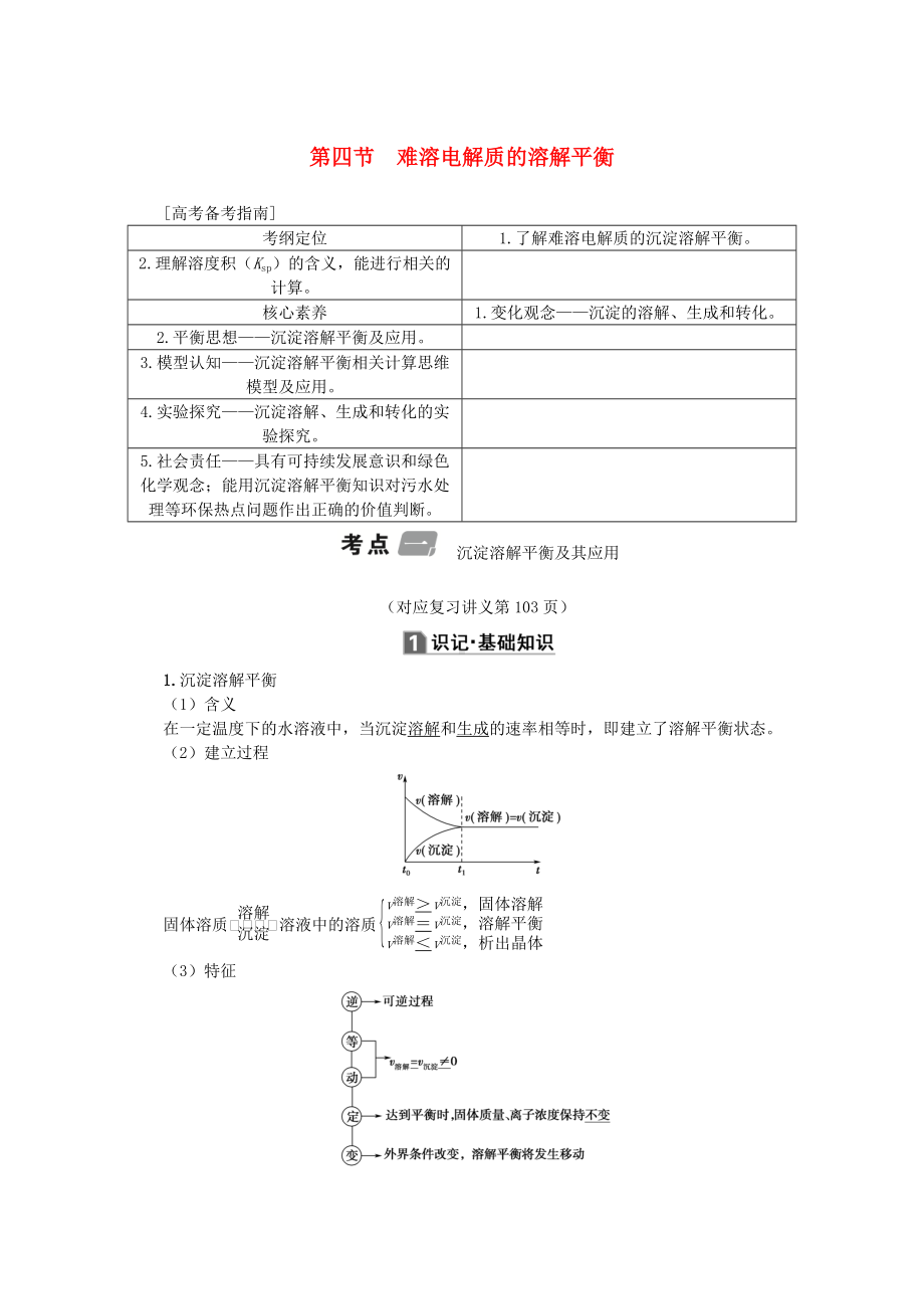 (新课标)高考化学总复习第8章第四节难溶电解质的溶解平衡讲义.docx_第1页