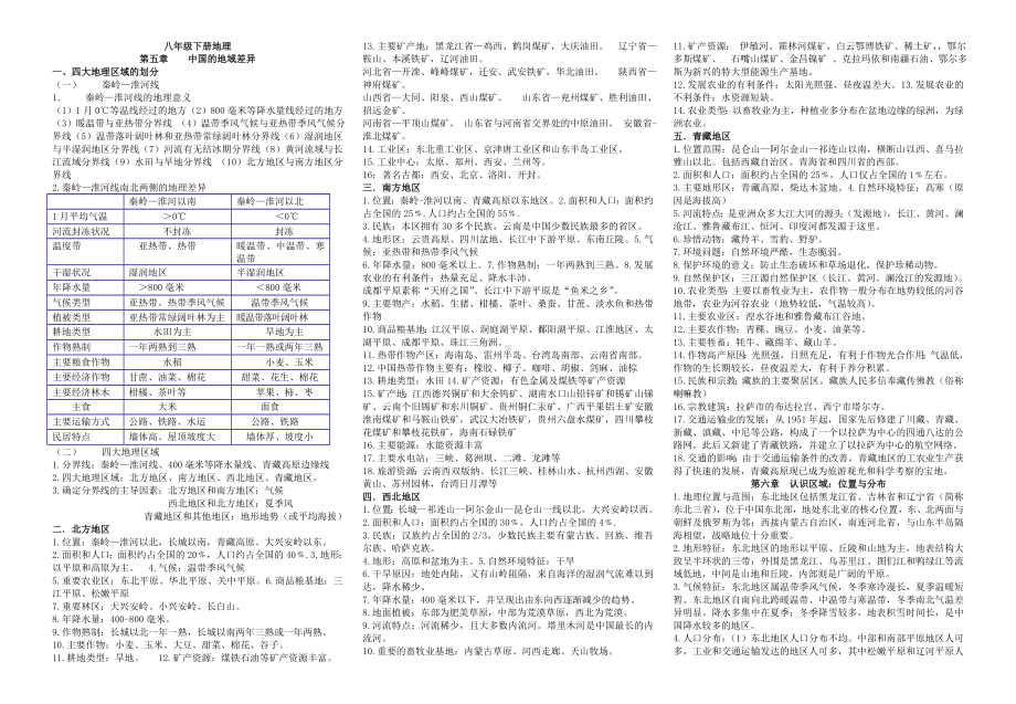 (完整版)新湘教版八年级地理下册知识点归纳.doc_第1页