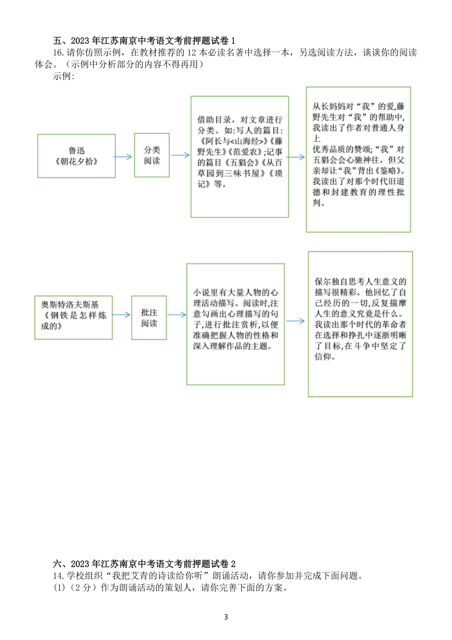 初中语文2023中考复习最新名校名著阅读模考试题练习（共七大题附参考答案）.doc_第3页