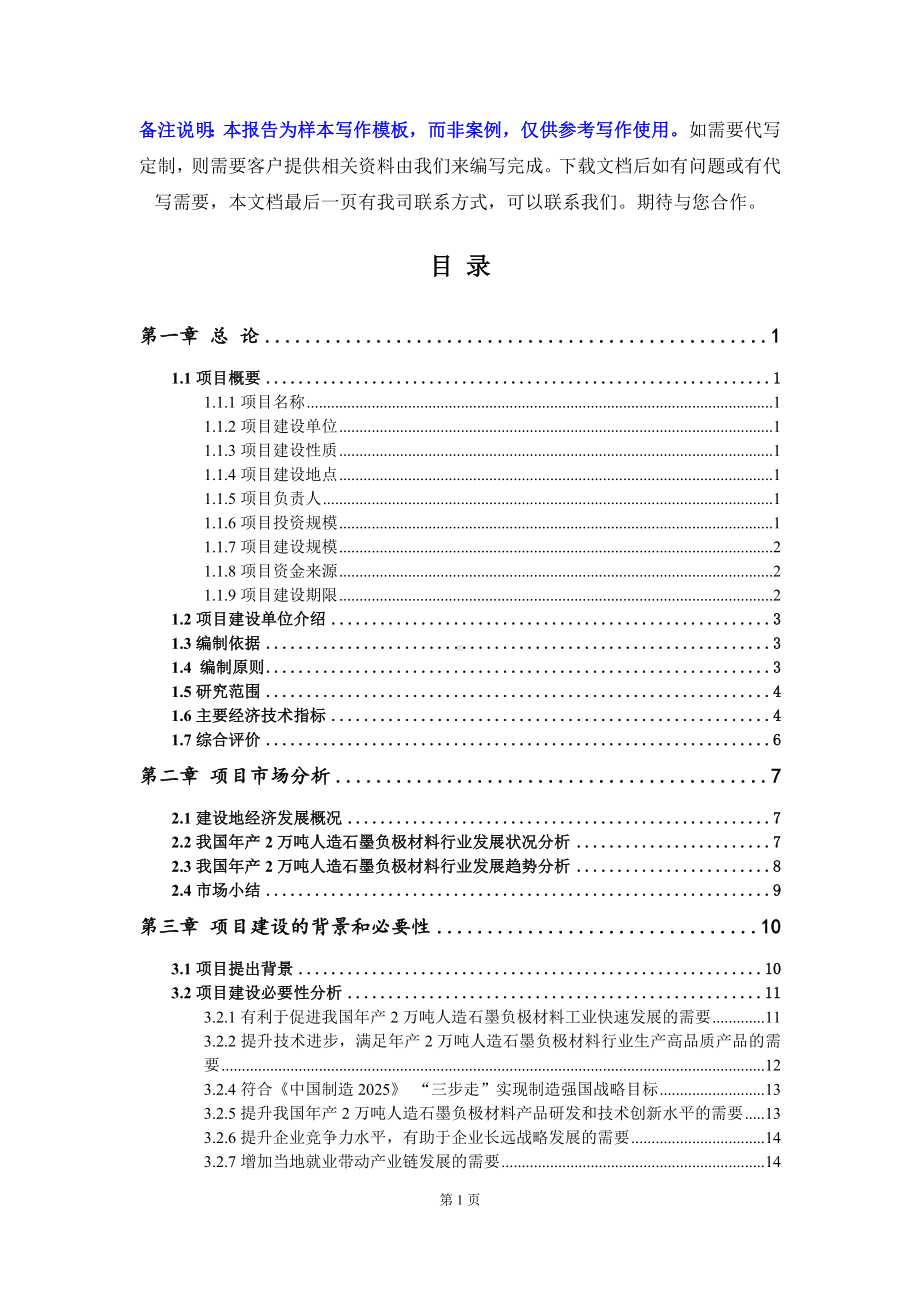 年产2万吨人造石墨负极材料项目可行性研究报告写作模板立项备案文件.doc_第2页