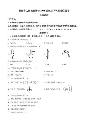 2021届浙江省之江教育评价高三下学期3月返校联考化学试题.doc