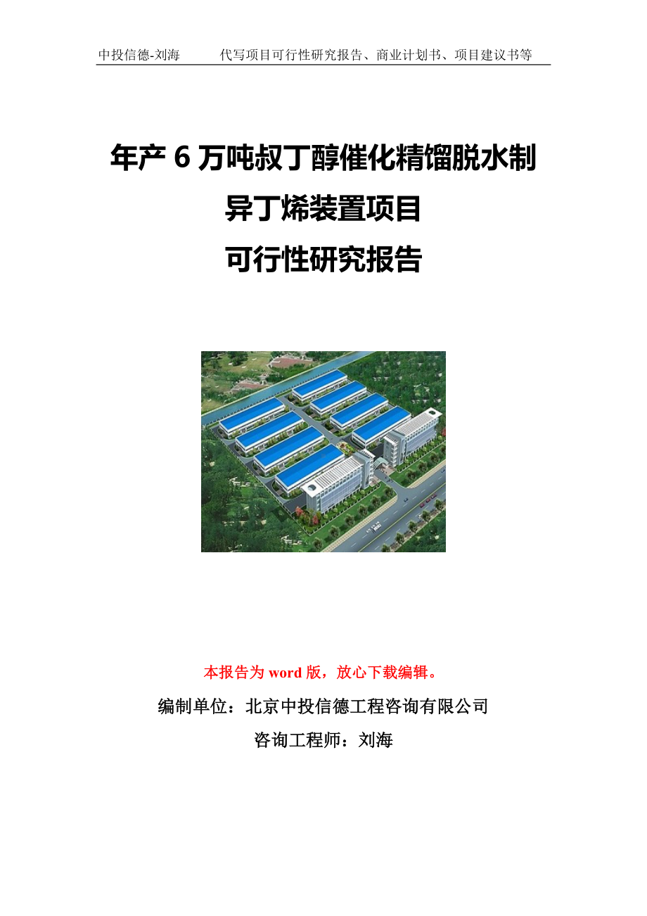 年产6万吨叔丁醇催化精馏脱水制异丁烯装置项目可行性研究报告写作模板立项备案文件.doc_第1页