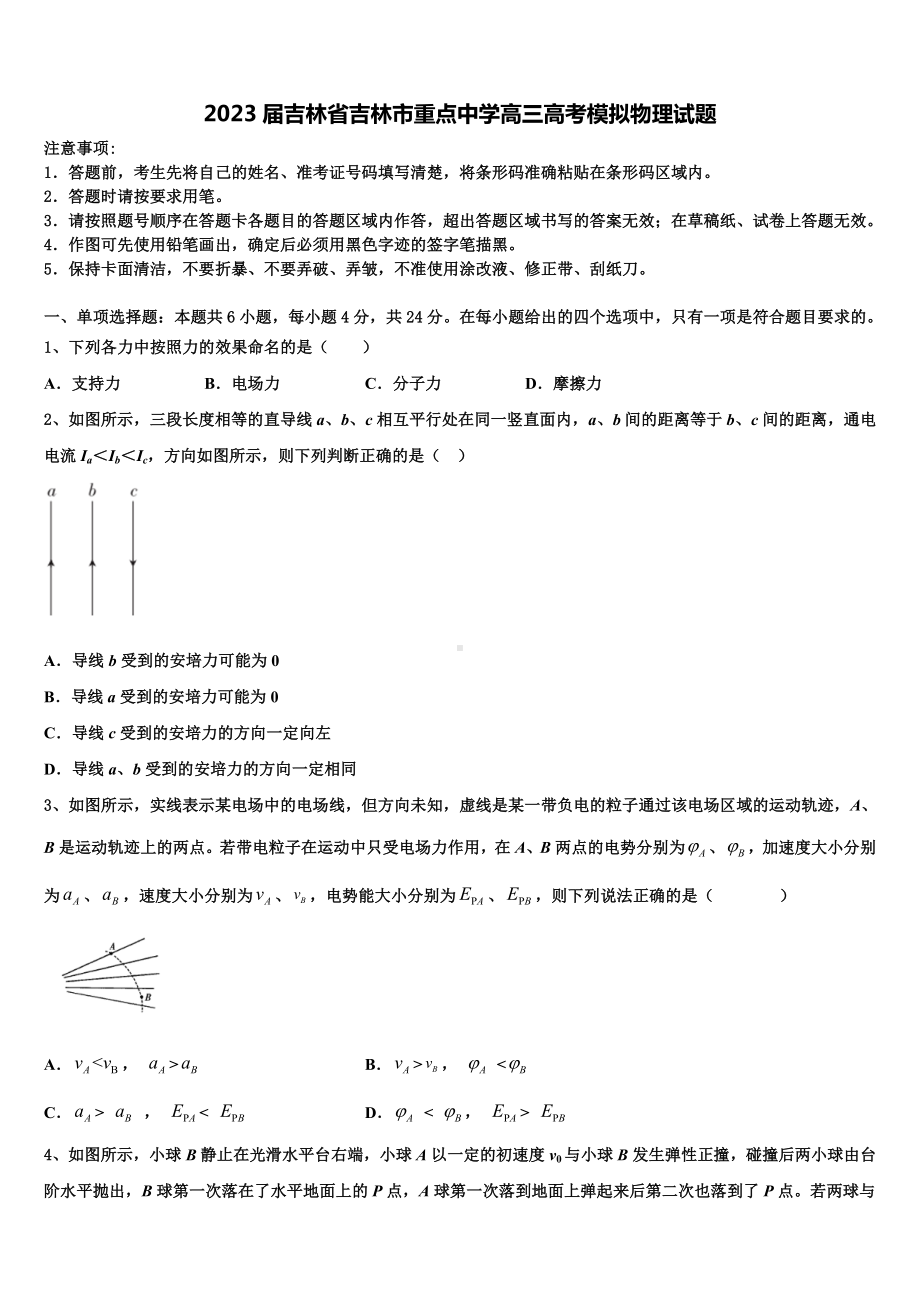 2023届吉林省吉林市重点中学高三高考模拟物理试题.doc_第1页