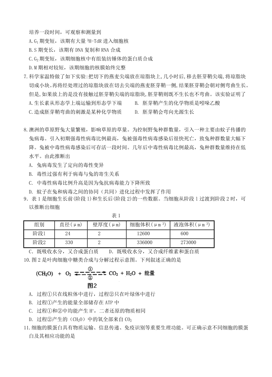 2021-2022年高三3月联考生物试卷.doc_第2页