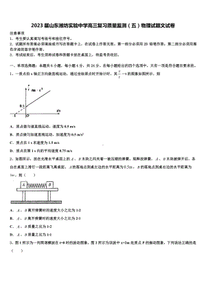 2023届山东潍坊实验中学高三复习质量监测（五）物理试题文试卷.doc