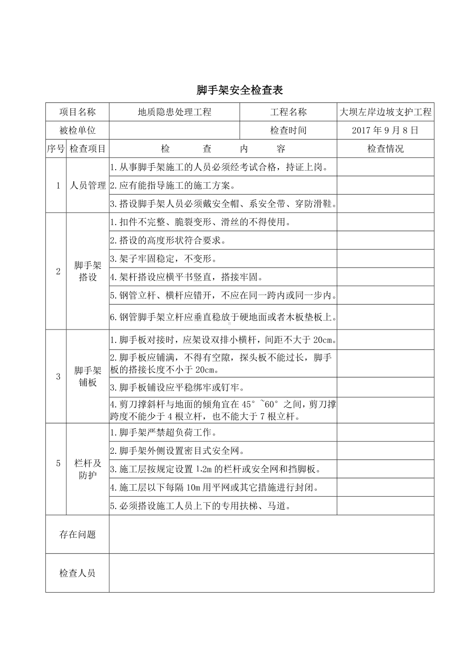 脚手架安全检查表参考模板范本.doc_第1页