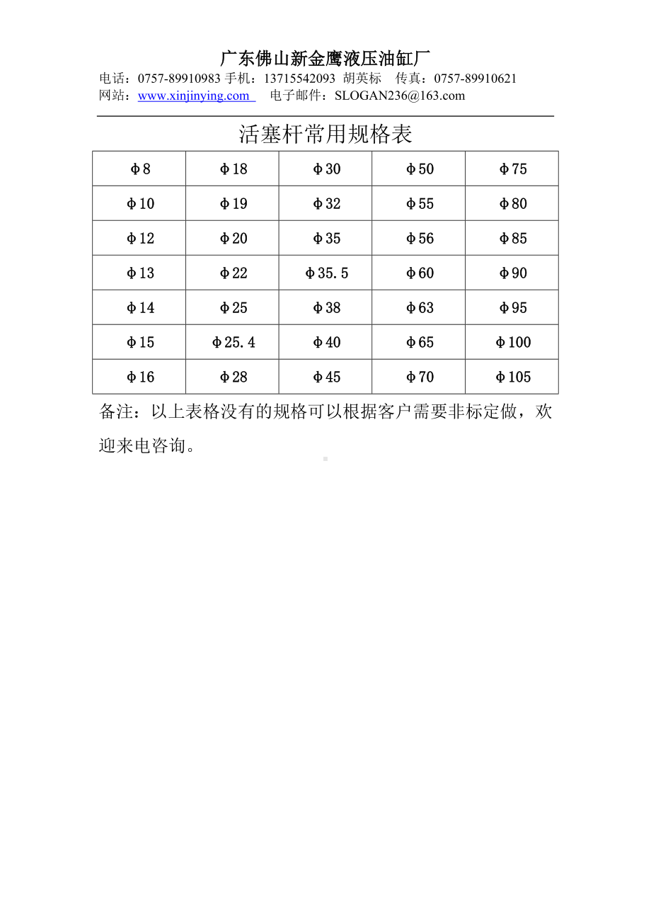 活塞杆常用规格表参考模板范本.doc_第1页