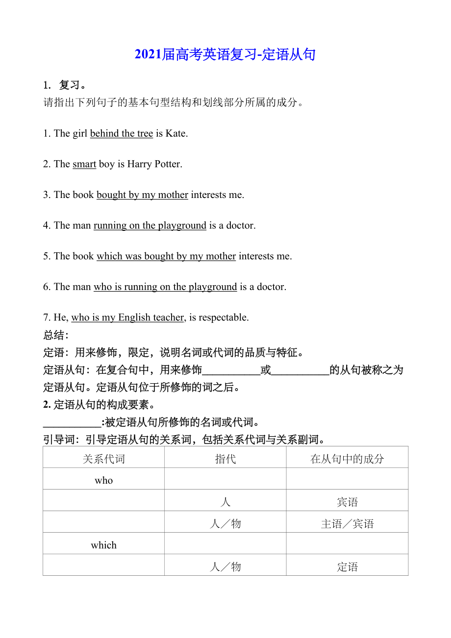 2021届高考英语复习-定语从句.doc_第1页