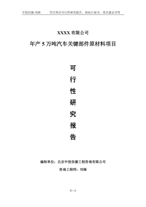 年产5万吨汽车关键部件原材料项目可行性研究报告写作模板-立项备案.doc