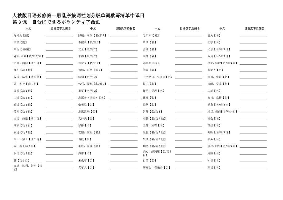 第3课 自分にできるボランティア活動（乱序按词性划分版）单词默写清单-2023新人教版《高中日语》必修第一册.docx_第2页