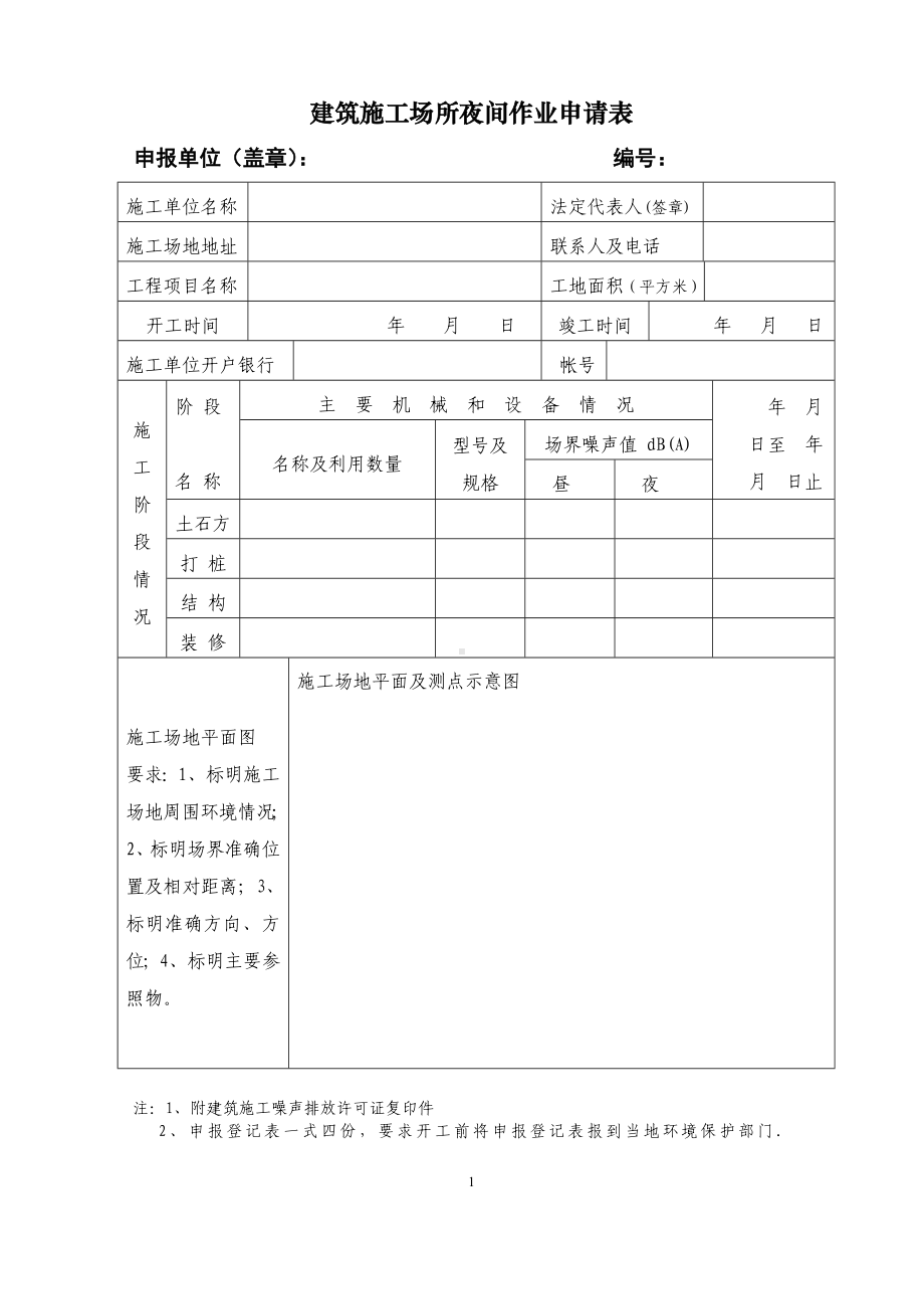 建筑施工场所夜间作业申请表参考模板范本.doc_第1页