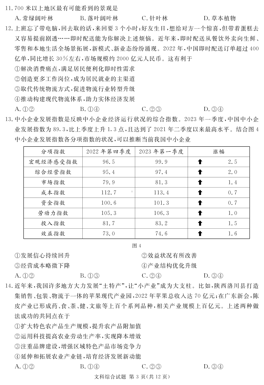 乐山市2023届高三下学期第三次调查研究考试文科综合试题.pdf_第3页