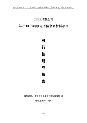 年产10万吨级电子信息新材料项目可行性研究报告写作模板-立项备案.doc