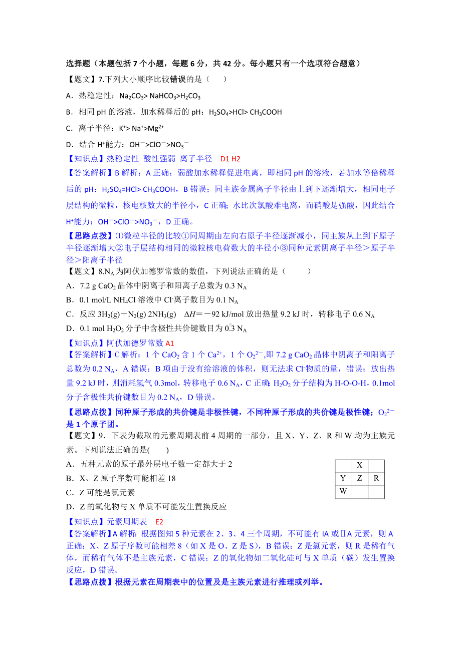 2021-2022年高三一诊模拟考试化学试题-含解析.doc_第2页