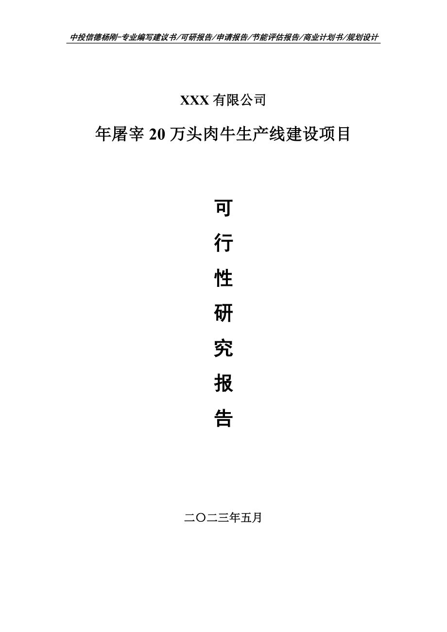 年屠宰20万头肉牛生产线建设可行性研究报告申请备案.doc_第1页