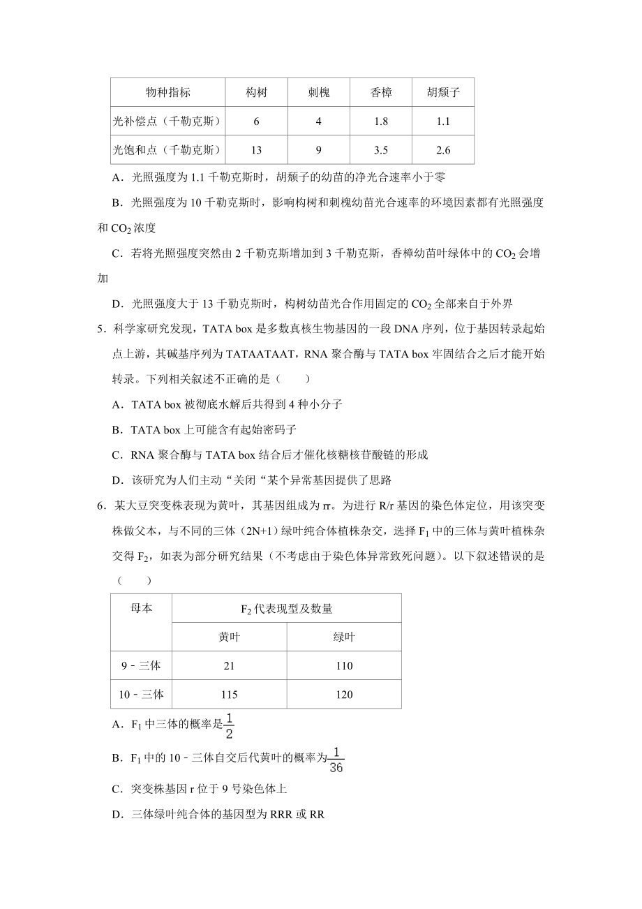 2021届山东省菏泽市高考生物一模试卷(解析版).doc_第2页