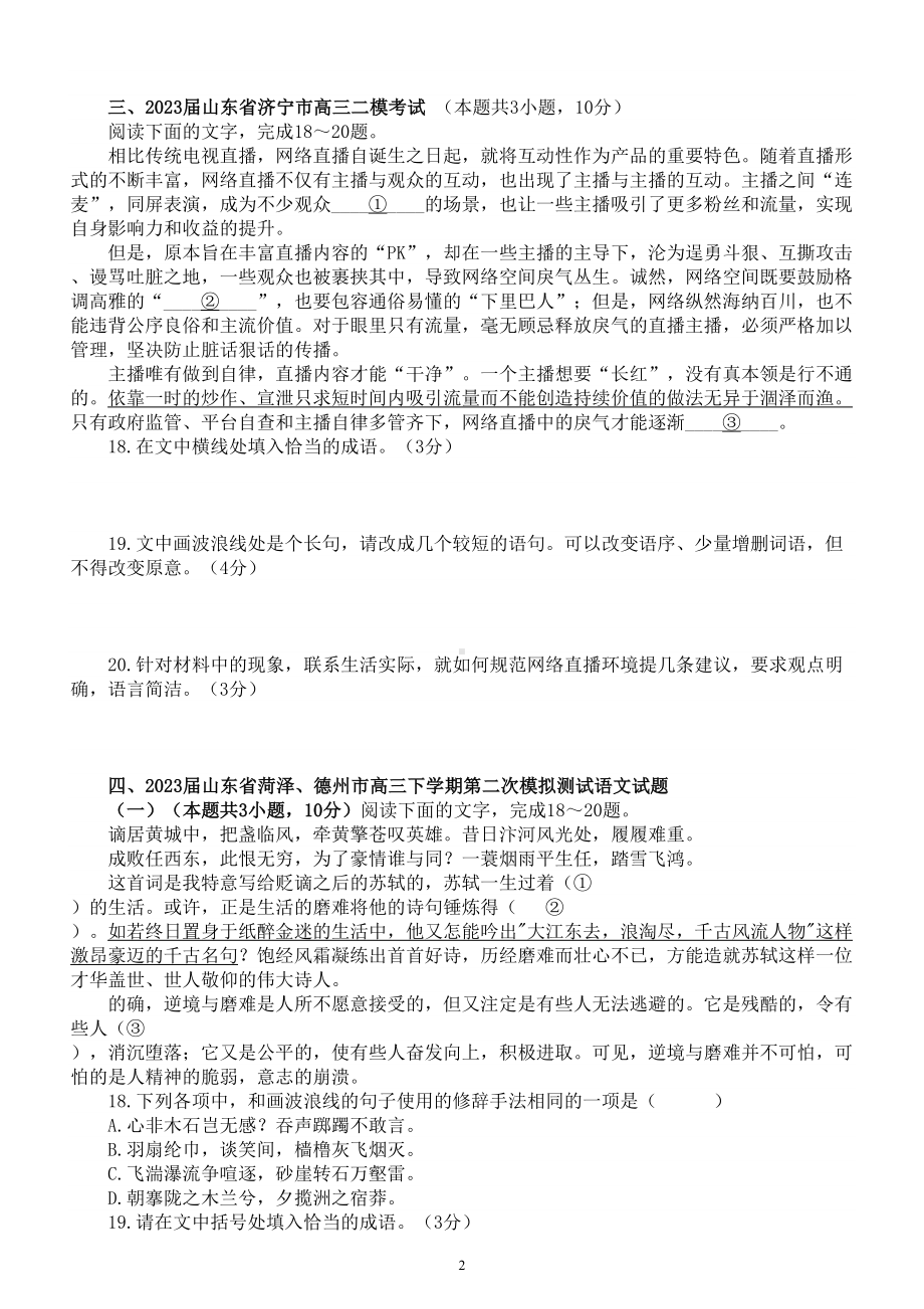 高中语文2023高考复习最新名校语言文字运用模考试题练习（共十大题附参考答案和解析）.doc_第2页