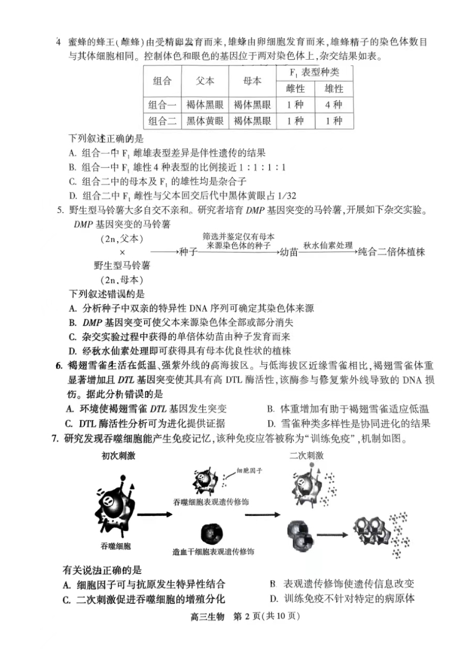 北京市朝阳区2023届高三下学期二模生物试卷+答案.pdf_第2页