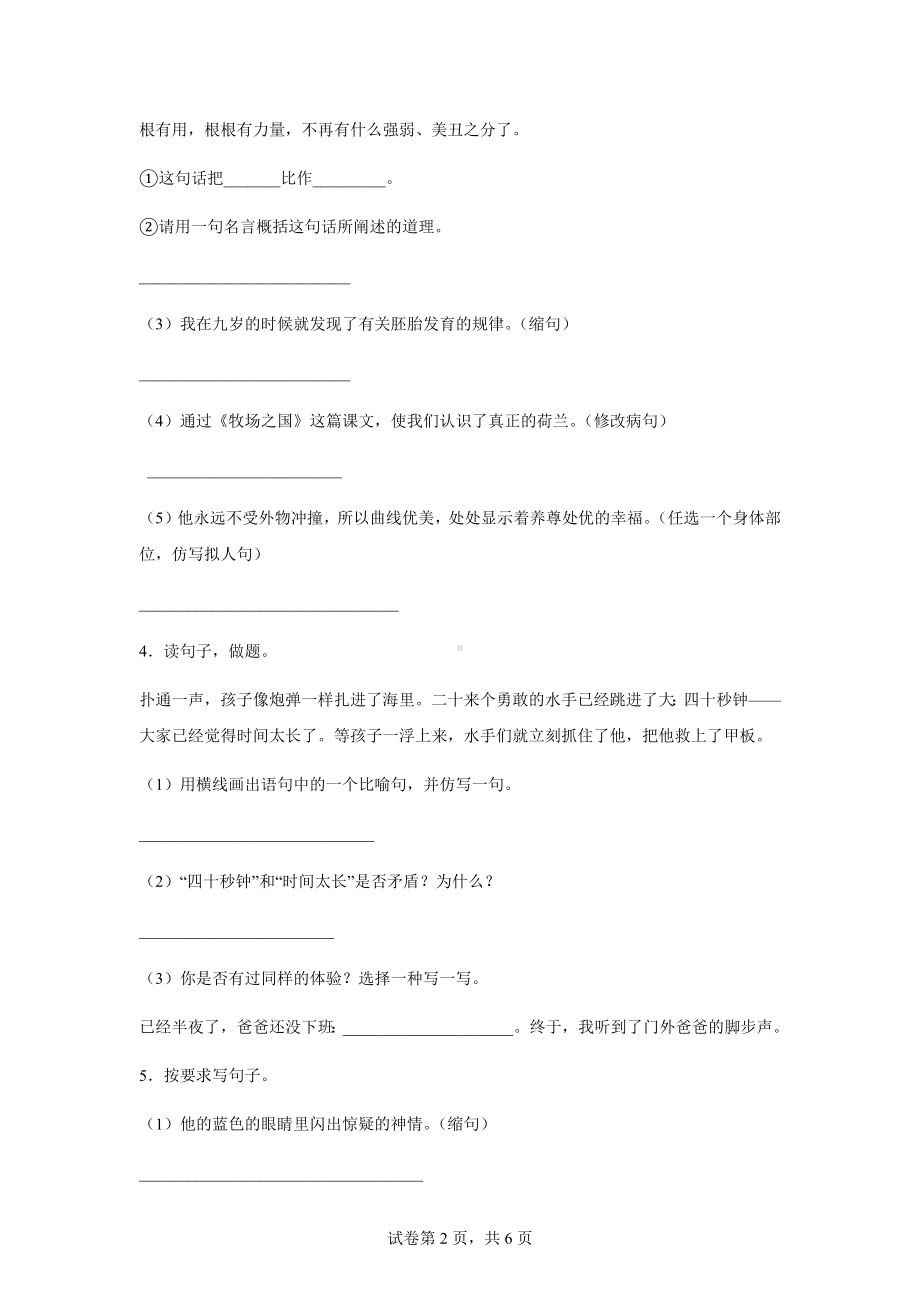 （部）统编版五年级下册《语文》句子专项练习卷（含答案）.docx_第2页