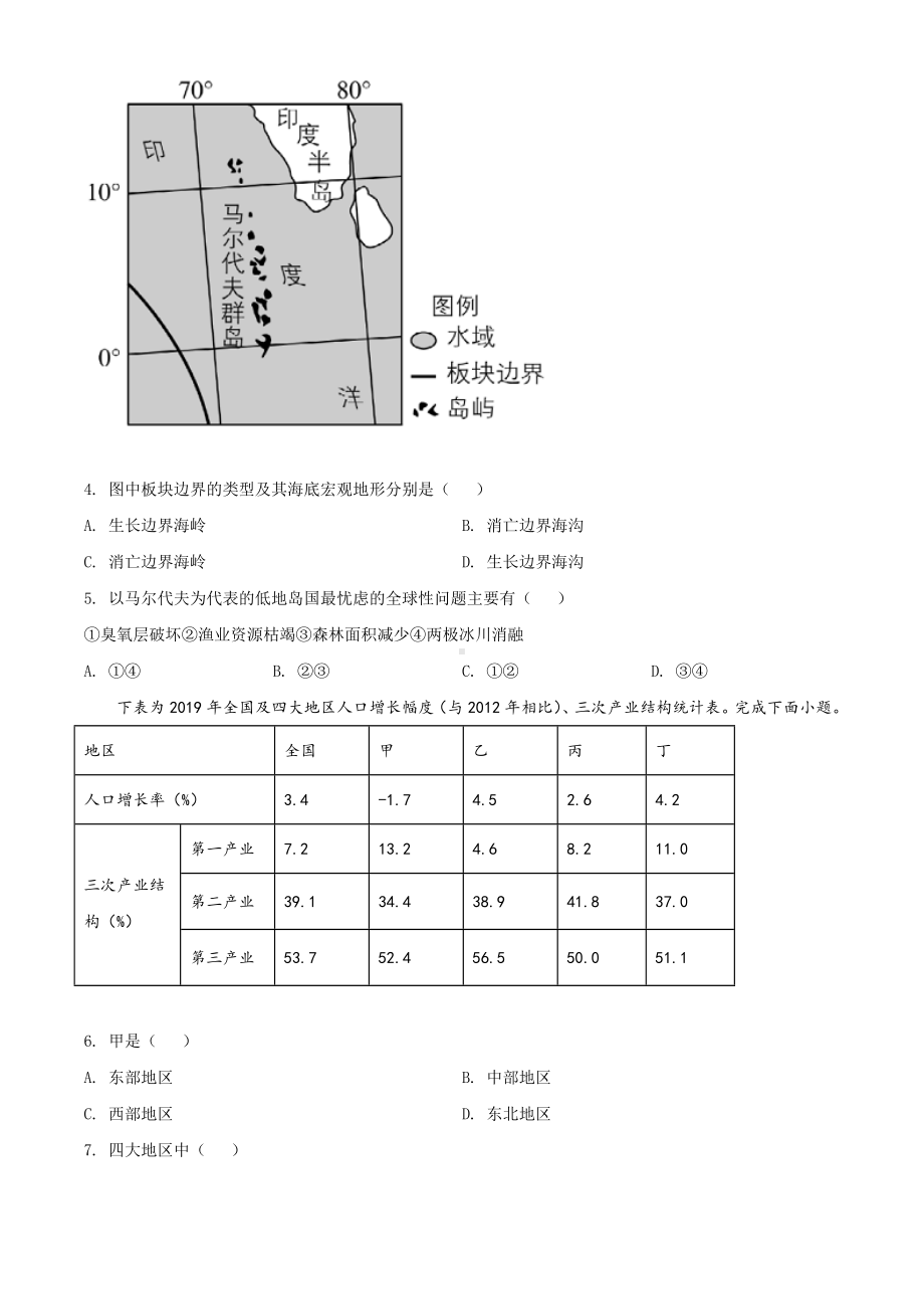 2021年6月浙江省高考选科考试地理试题真题(Word版+答案+解析).doc_第2页