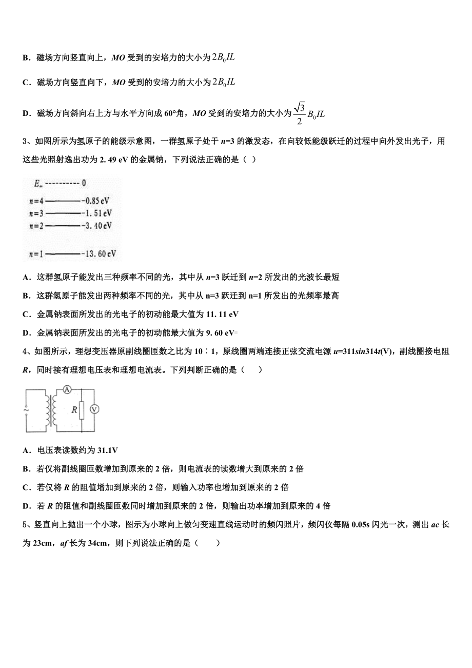 2023届山东省莱山第一中学高三下学期3月质量检测试题物理试题试卷.doc_第2页