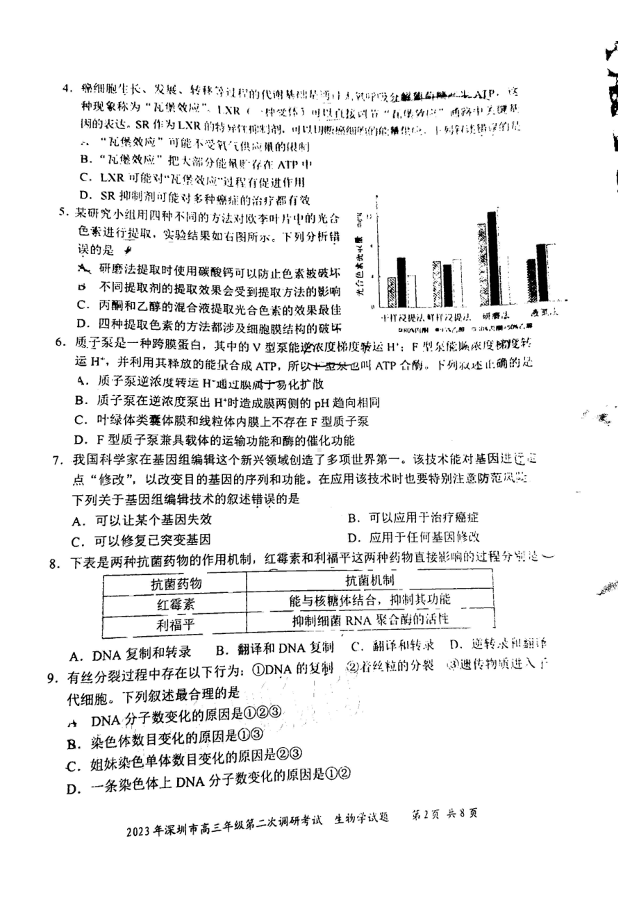 2023年深圳市高三年级第二次调研考试 生物.pdf_第2页