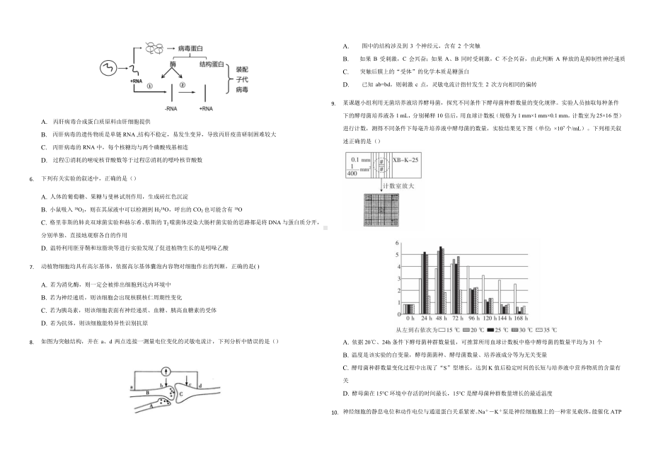 2021届重庆市主城区高三上学期高考适应性试卷(一)生物试题.docx_第2页