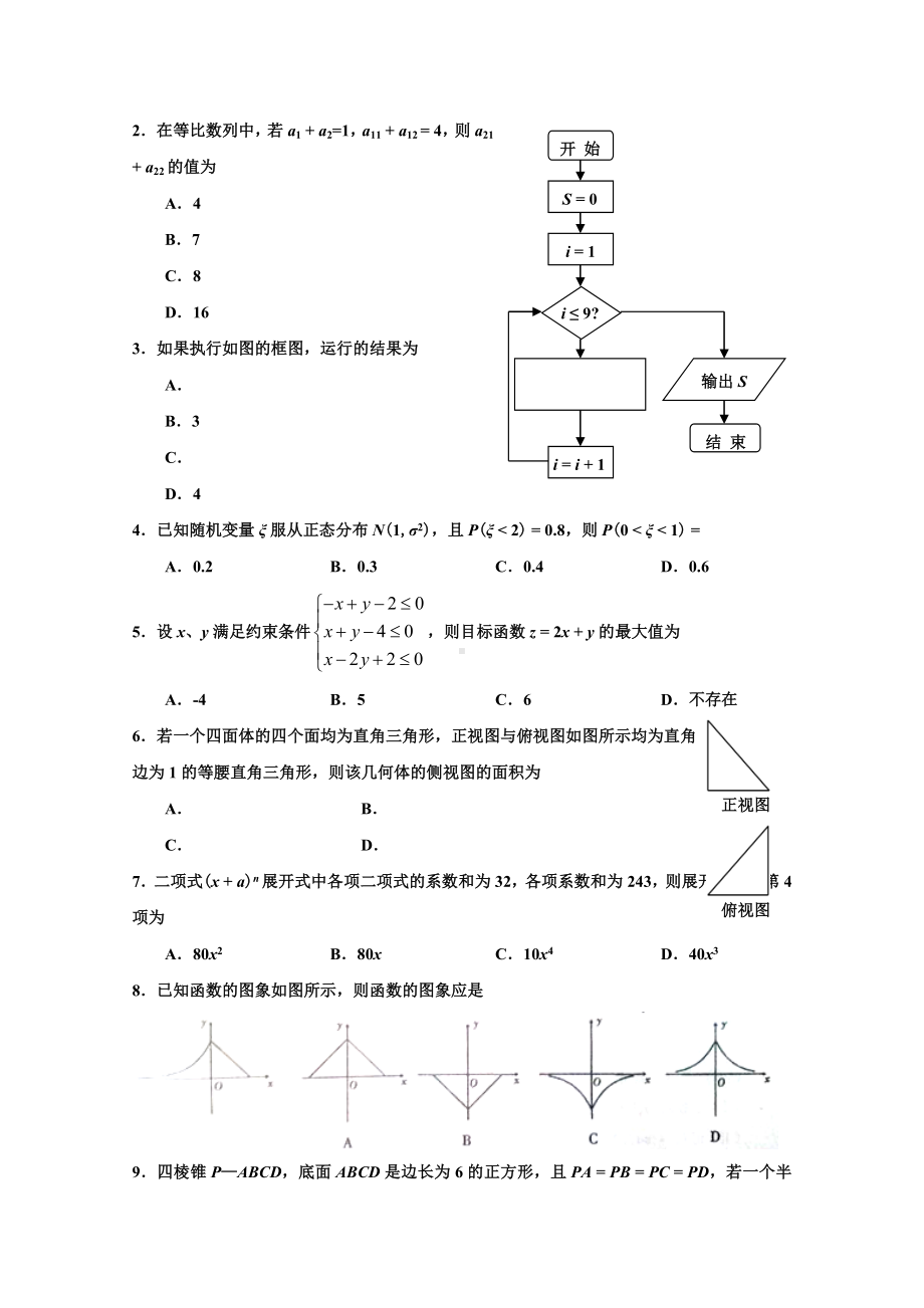 2021-2022年高考模拟考试-理科数学-含答案.doc_第2页