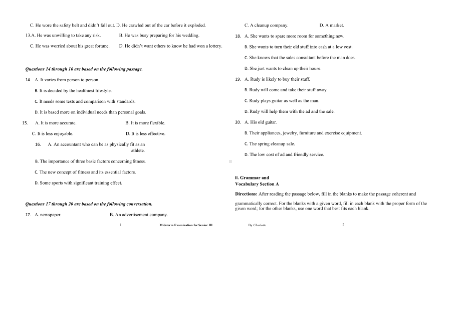 2021届上海高三上学期期中考试英语试题-Word版含答案.docx_第2页