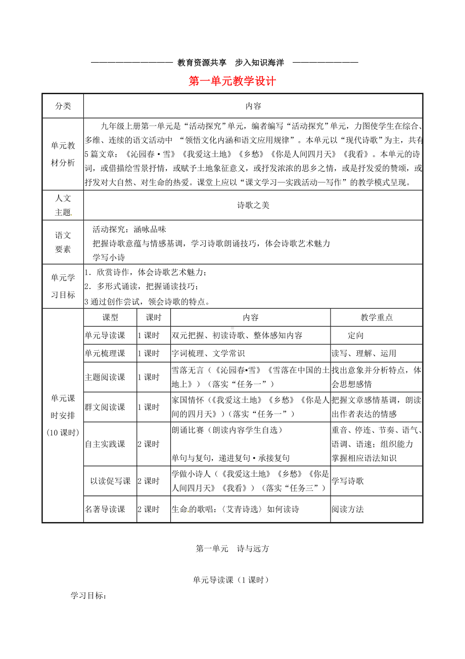 -九年级语文上册-第一单元教学设计-新人教版.doc_第1页