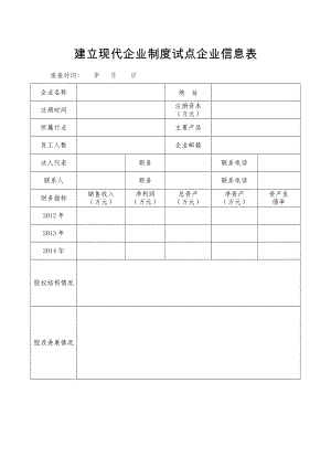 建立现代企业制度试点企业信息表参考模板范本.doc