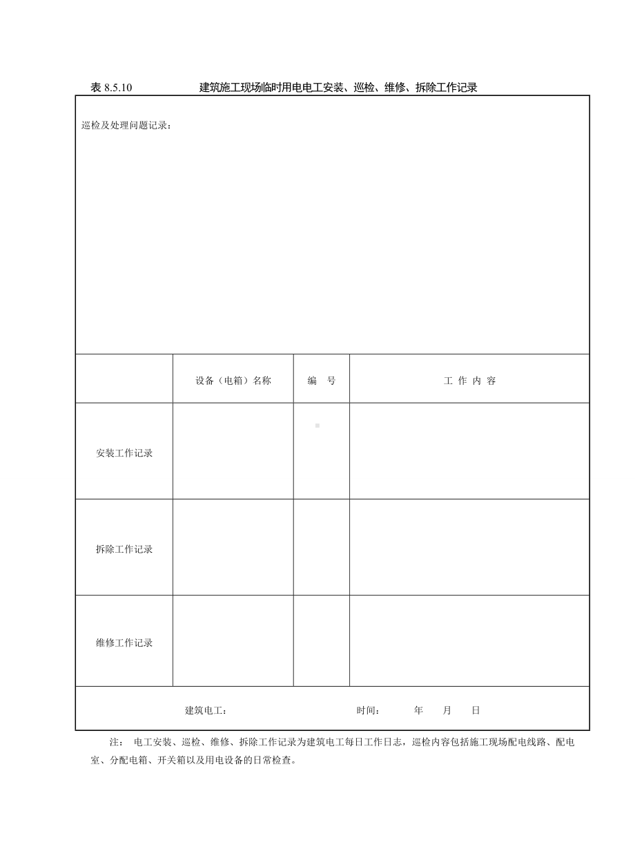 建筑施工现场临时用电电工安装巡检维修拆除工作记录参考模板范本.doc_第1页