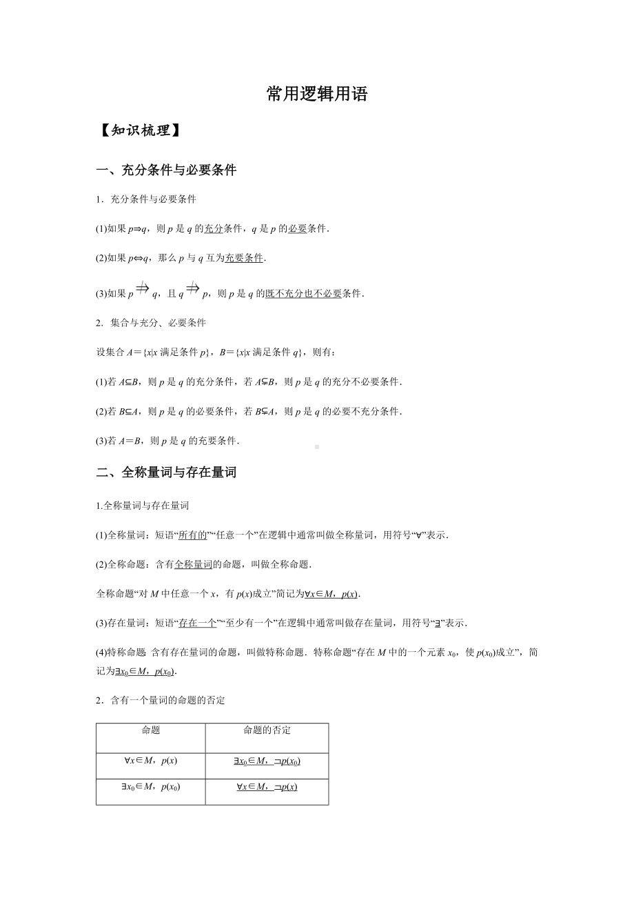 1.22021届高三数学专题复习练习常用逻辑用语(学生版).docx_第2页