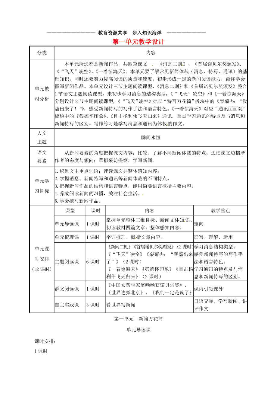 -八年级语文上册-第一单元教学设计-新人教版.doc_第1页