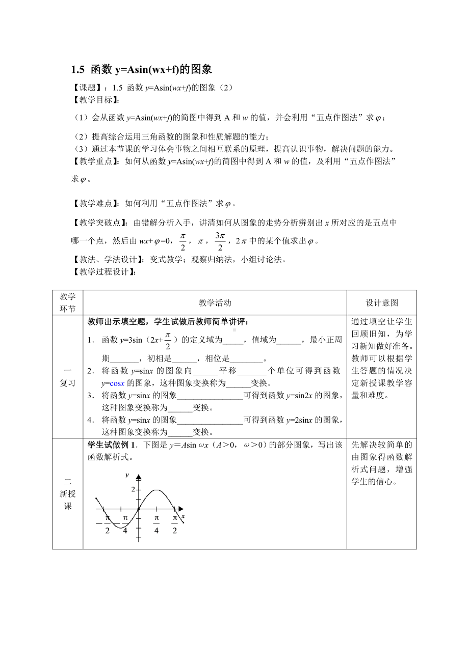 1.5-函数y=Asin(wx+f)的图象(第2课时)-精品教案.doc_第1页