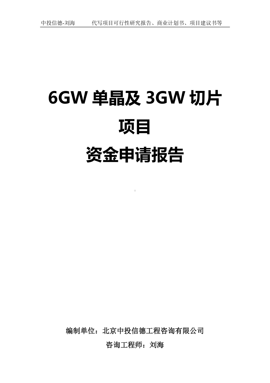 6GW单晶及3GW切片项目资金申请报告写作模板.doc_第1页