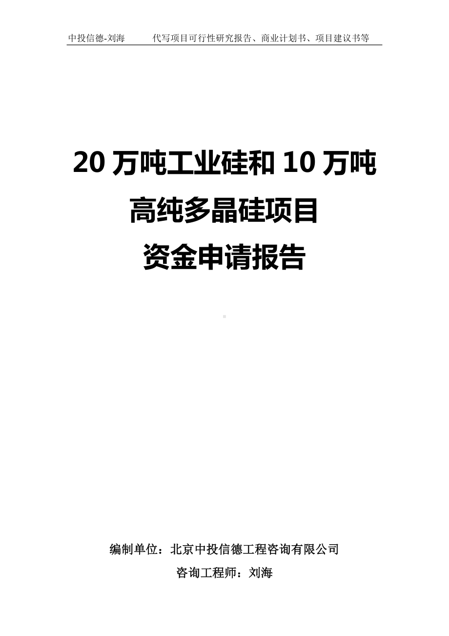 20万吨工业硅和10万吨高纯多晶硅项目资金申请报告写作模板.doc_第1页