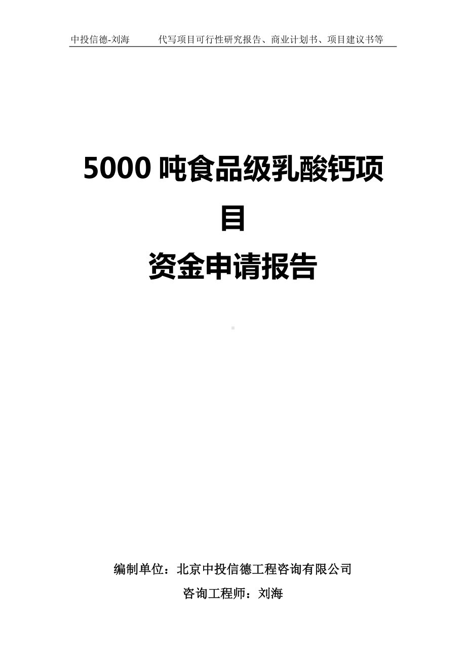 5000吨食品级乳酸钙项目资金申请报告写作模板.doc_第1页